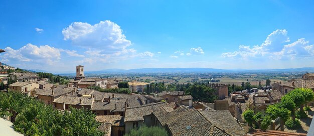 High angle view of townscape against cloudy sky