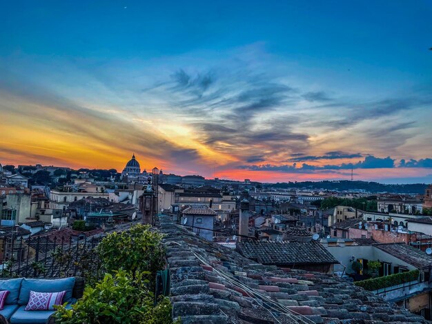 High angle view of townscape against sky during sunset in rome