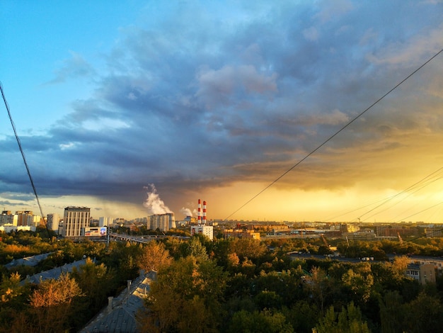 Photo high angle view of townscape against sky during sunset