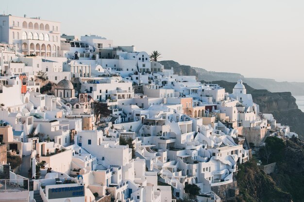 High angle view of townscape against sky fira santorini