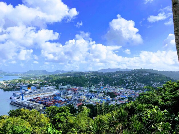 High angle view of townscape against sky