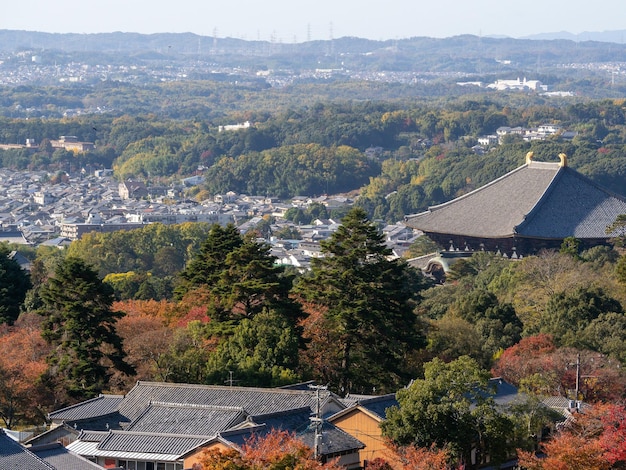 空に向かって町の景色を高角度で眺める