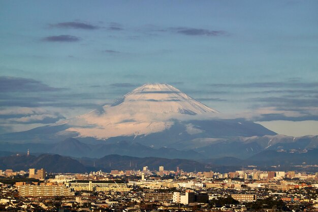 空に向かって町の景色を高角度で眺める