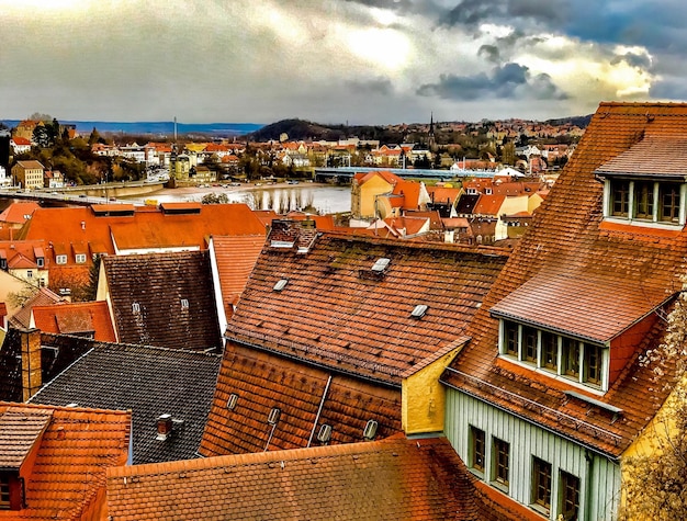 High angle view of townscape against sky