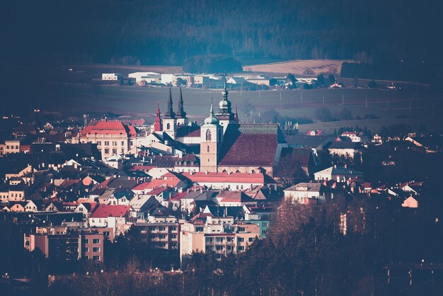 High angle view of townscape against sky