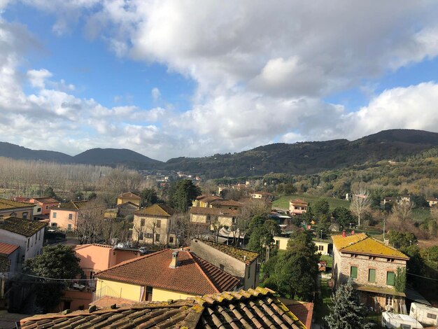 High angle view of townscape against sky