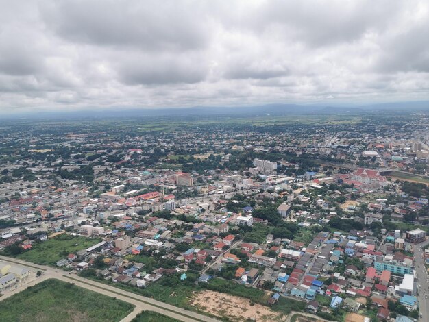 High angle view of townscape against sky