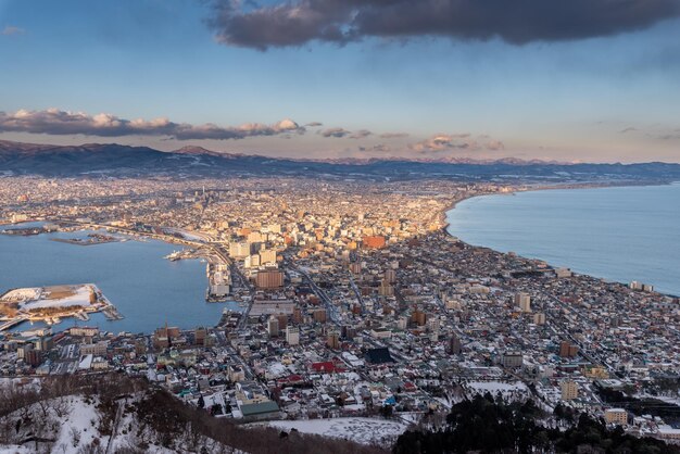 空と対照的に海から町の景色の高角度の景色