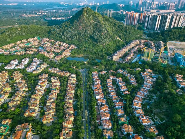 High angle view of townscape shenzhen china against sky