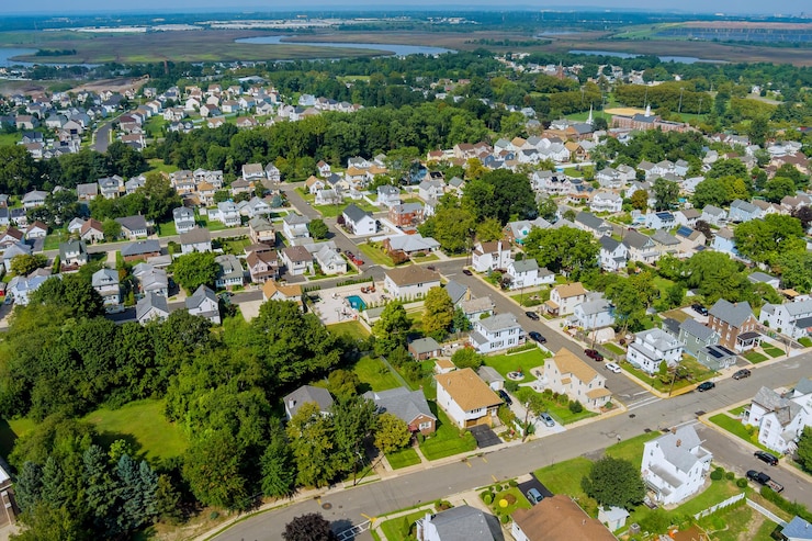 Photo high angle view of townscape and trees in city