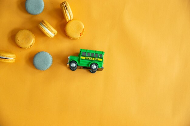 High angle view of toy car on table