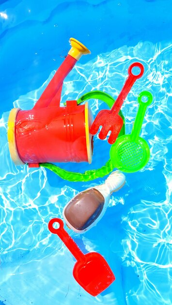 High angle view of toy floating on swimming pool