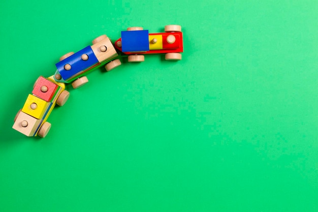 High angle view of toys on colored background