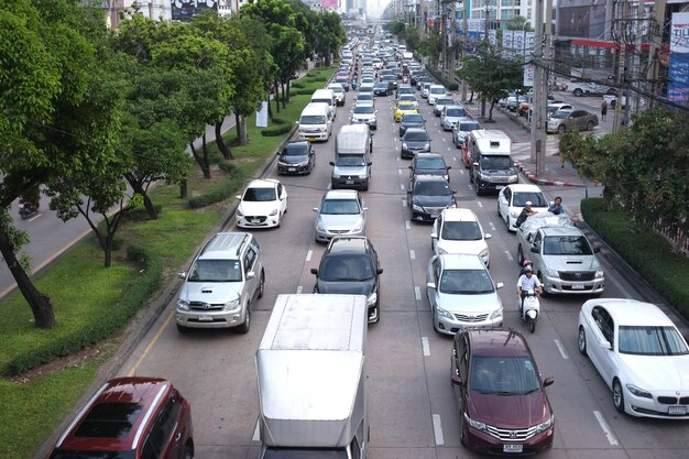 High angle view of traffic on road in city