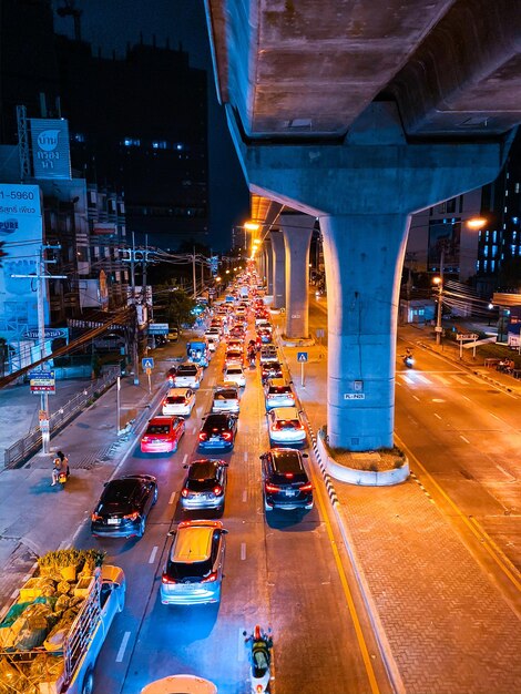 High angle view of traffic on road at night