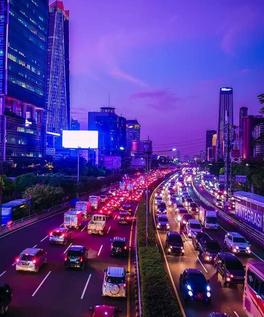 High angle view of traffic on road at night