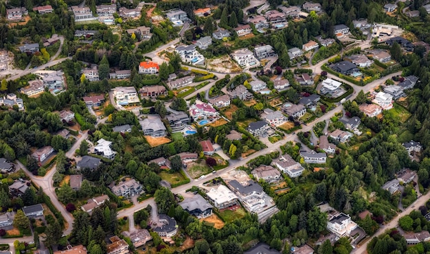 Photo high angle view of trees and buildings in town