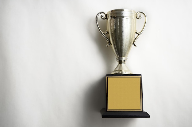 High angle view of trophy on table