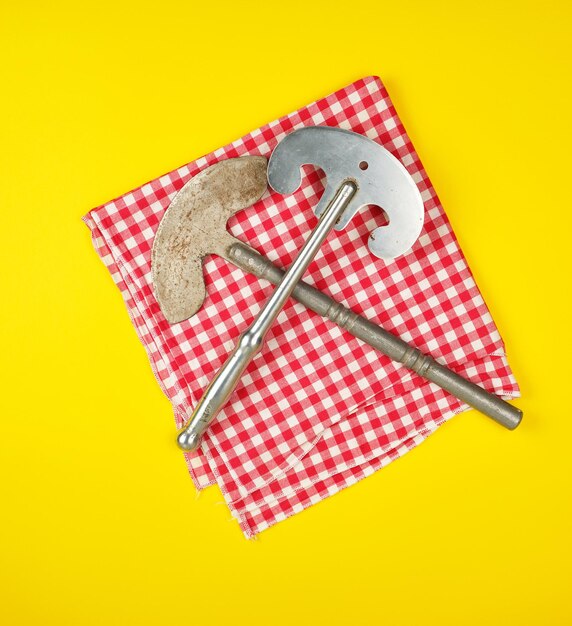 High angle view of umbrella on table against yellow background