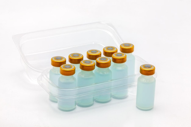 High angle view of various bottles on white background