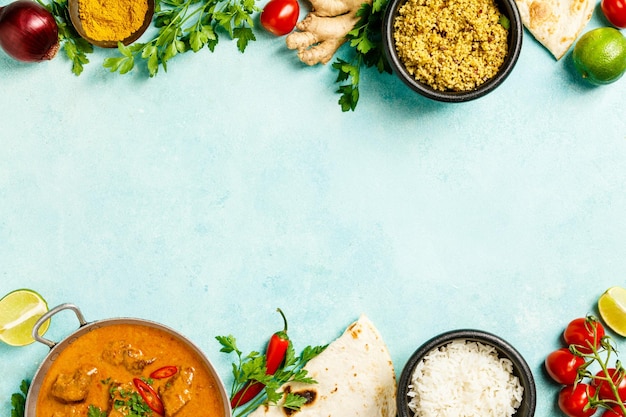 high angle view of various food on table