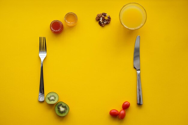 High angle view of various food on table