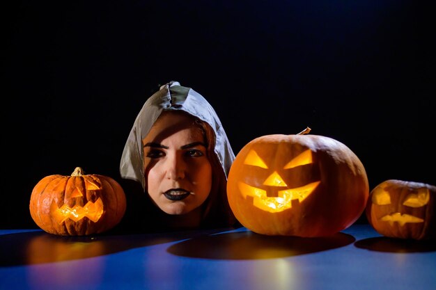 High angle view of various pumpkin on table