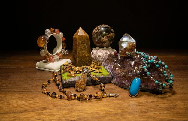 Photo high angle view of various stones on table