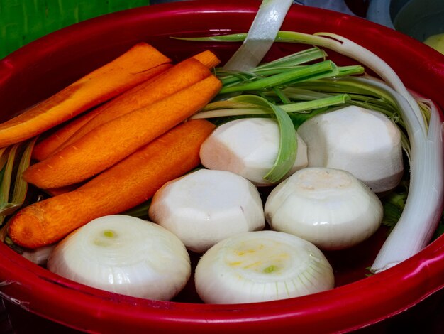 High angle view of vegetables in container