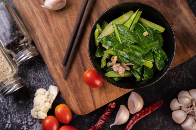 High angle view of vegetables on cutting board