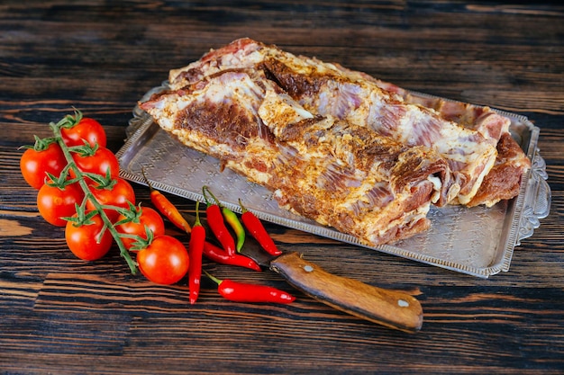 High angle view of vegetables on cutting board