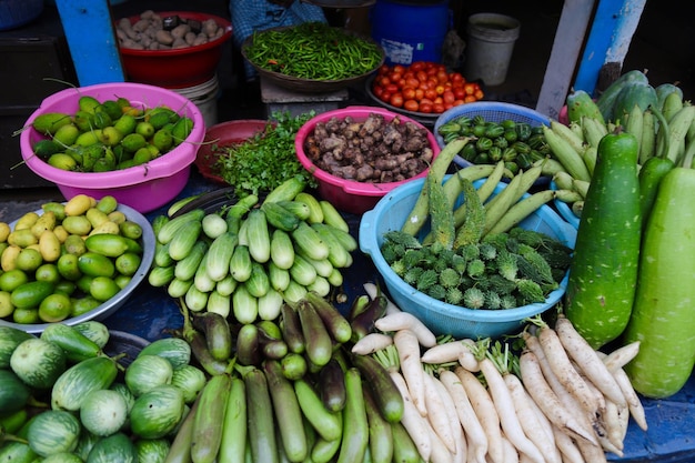 High angle view of vegetables at market stall