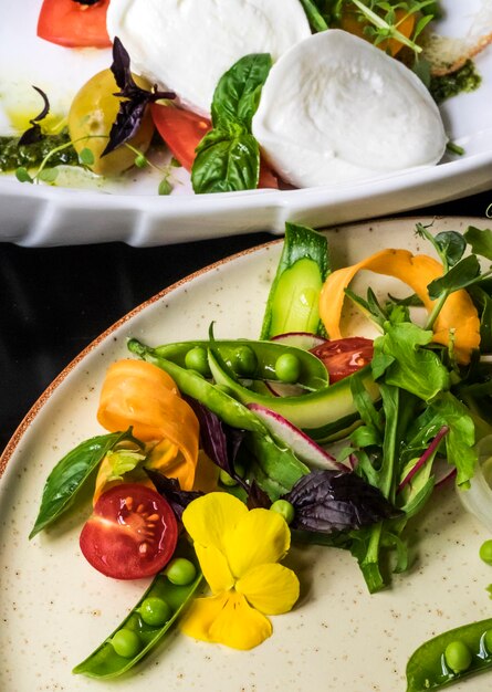 High angle view of vegetables in plate