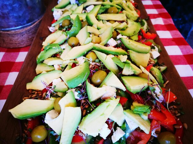 High angle view of vegetables in plate