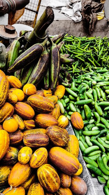 High angle view of vegetables for sale at market stall