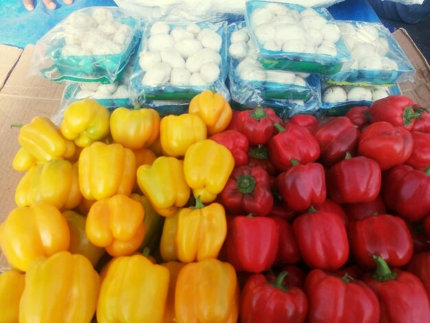 High angle view of vegetables for sale at market stall