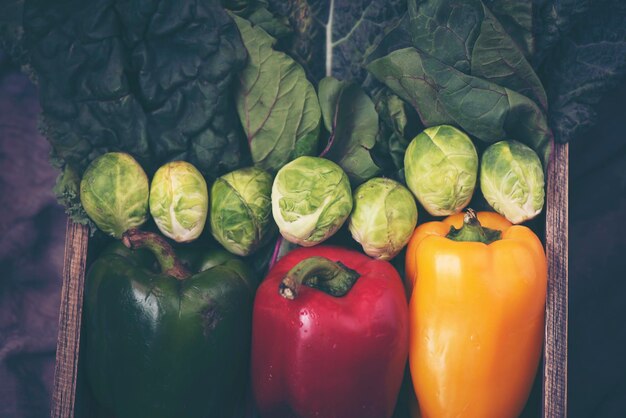 Photo high angle view of vegetables for sale in market