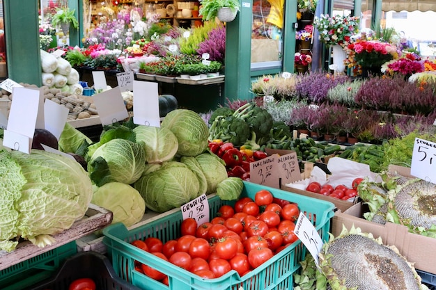 high angle view of vegetables for sale in market