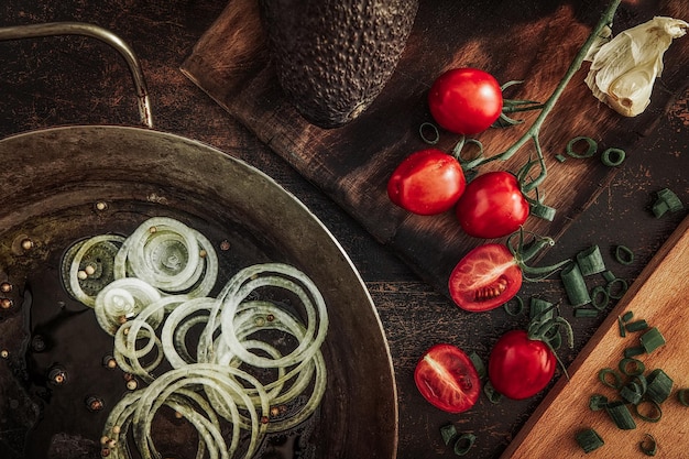 high angle view of vegetables on table