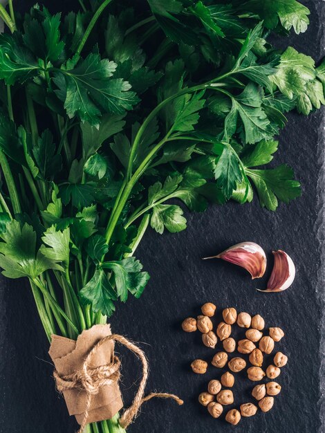 High angle view of vegetables on table