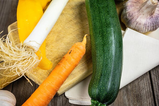 High angle view of vegetables on table