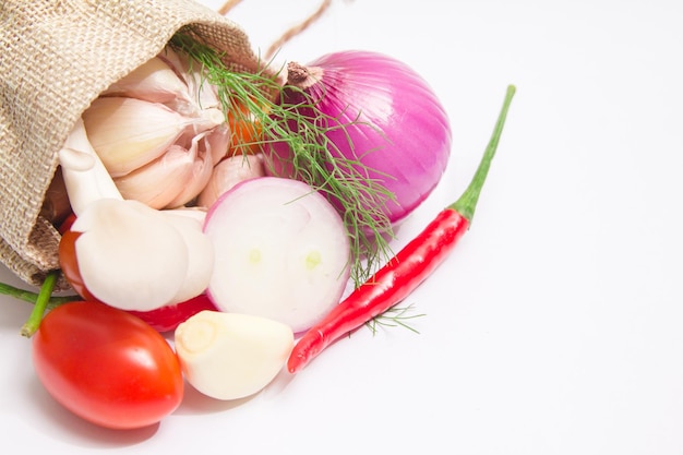 High angle view of vegetables on white background