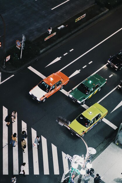 Photo high angle view of vehicles on road