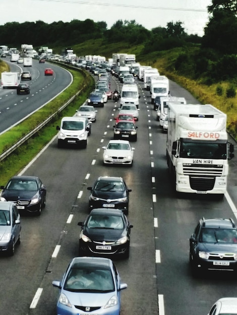 High angle view of vehicles on road