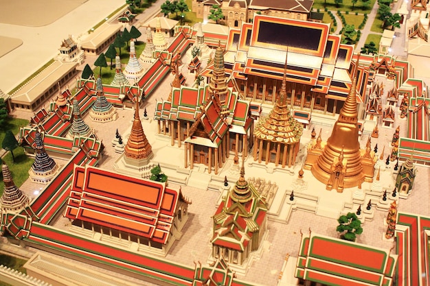 High angle view of wat phra kaew model at museum