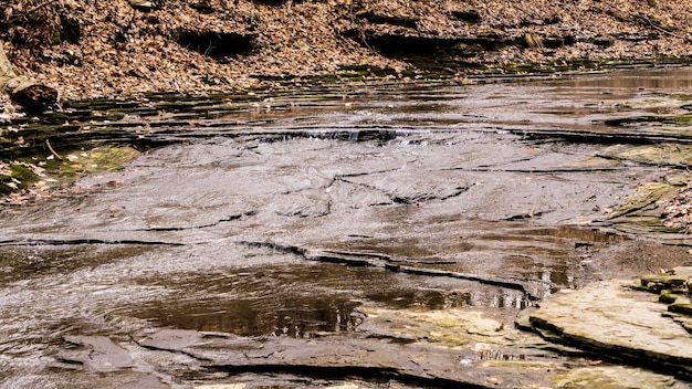 Высокоугольный вид воды, текущей в реке