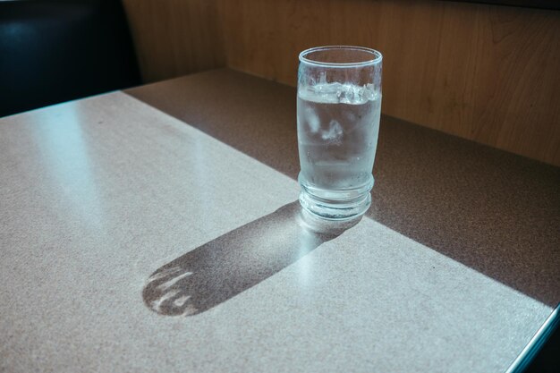 High angle view of water in glass on table