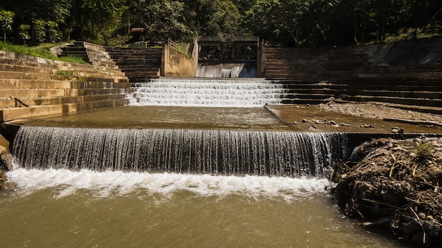 High angle view of Weirs on the small  river  in Thailand  