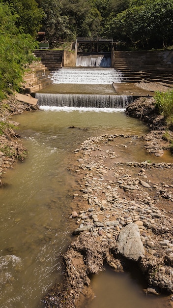 High angle view of Weirs on the small river in Thailand  