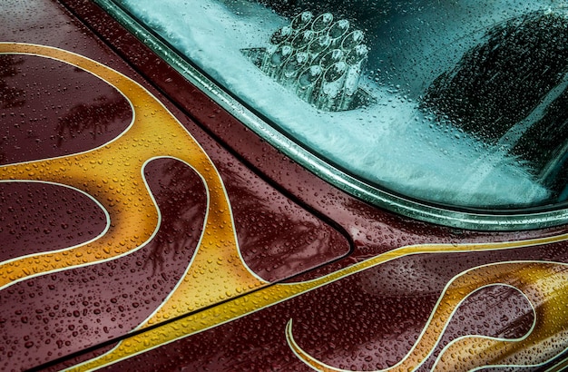 High angle view of wet car